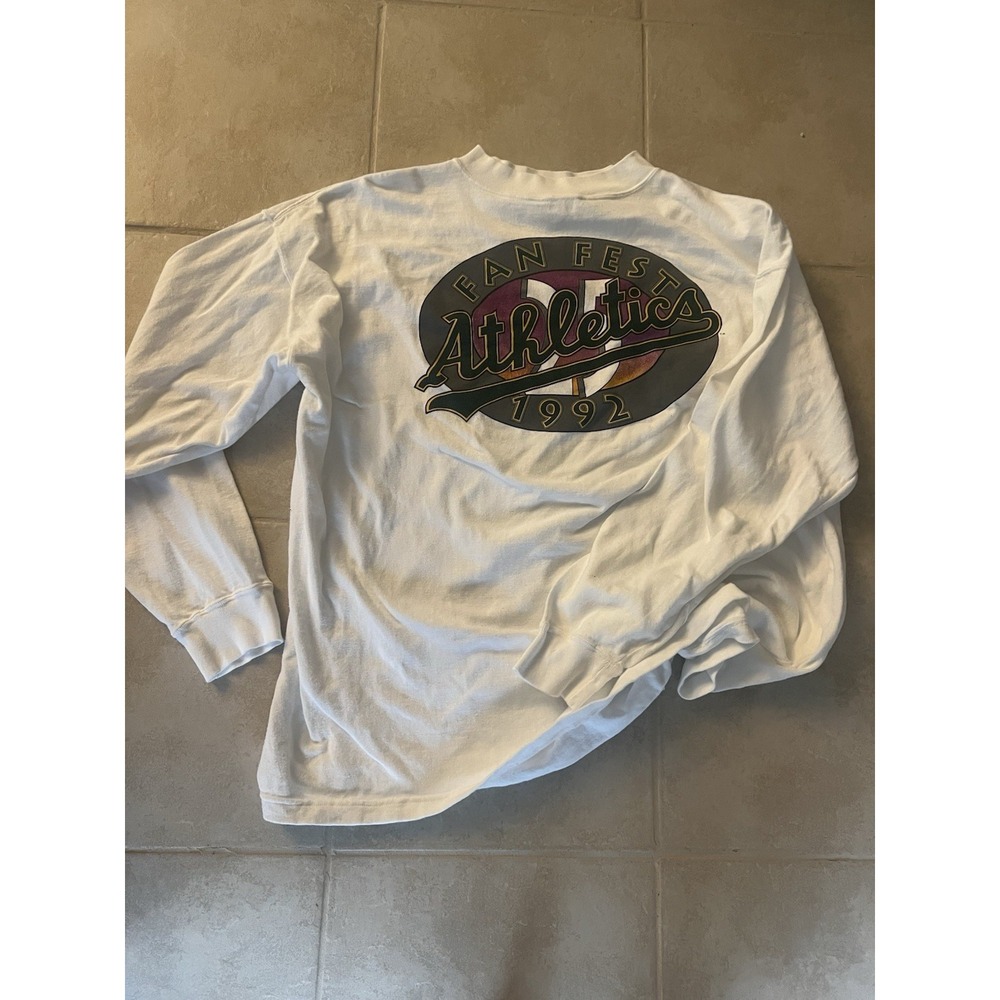 Vintage Oakland Athletics Fan Fest 1992 XL White Long Sleeve Cotton T-Shirt